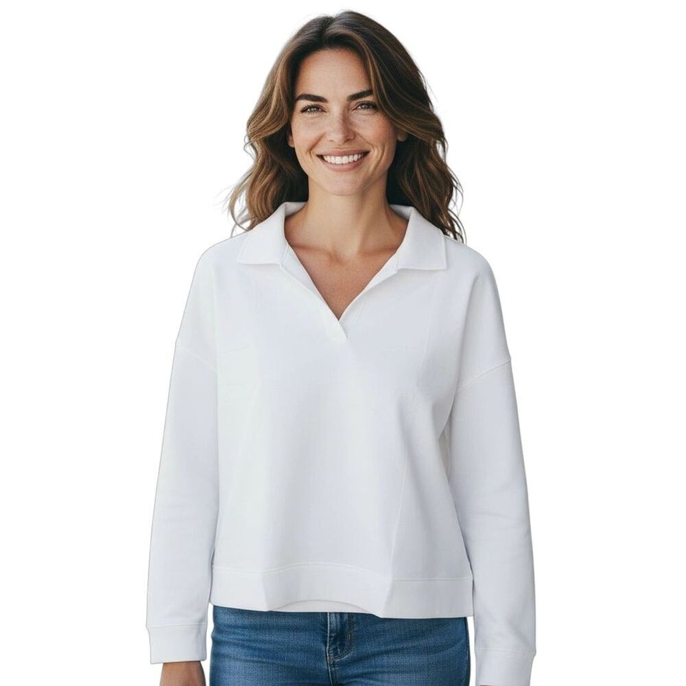 Merokeety V-Neck Sweater Women's Large White Long Sleeve Lapel Casual Pullover